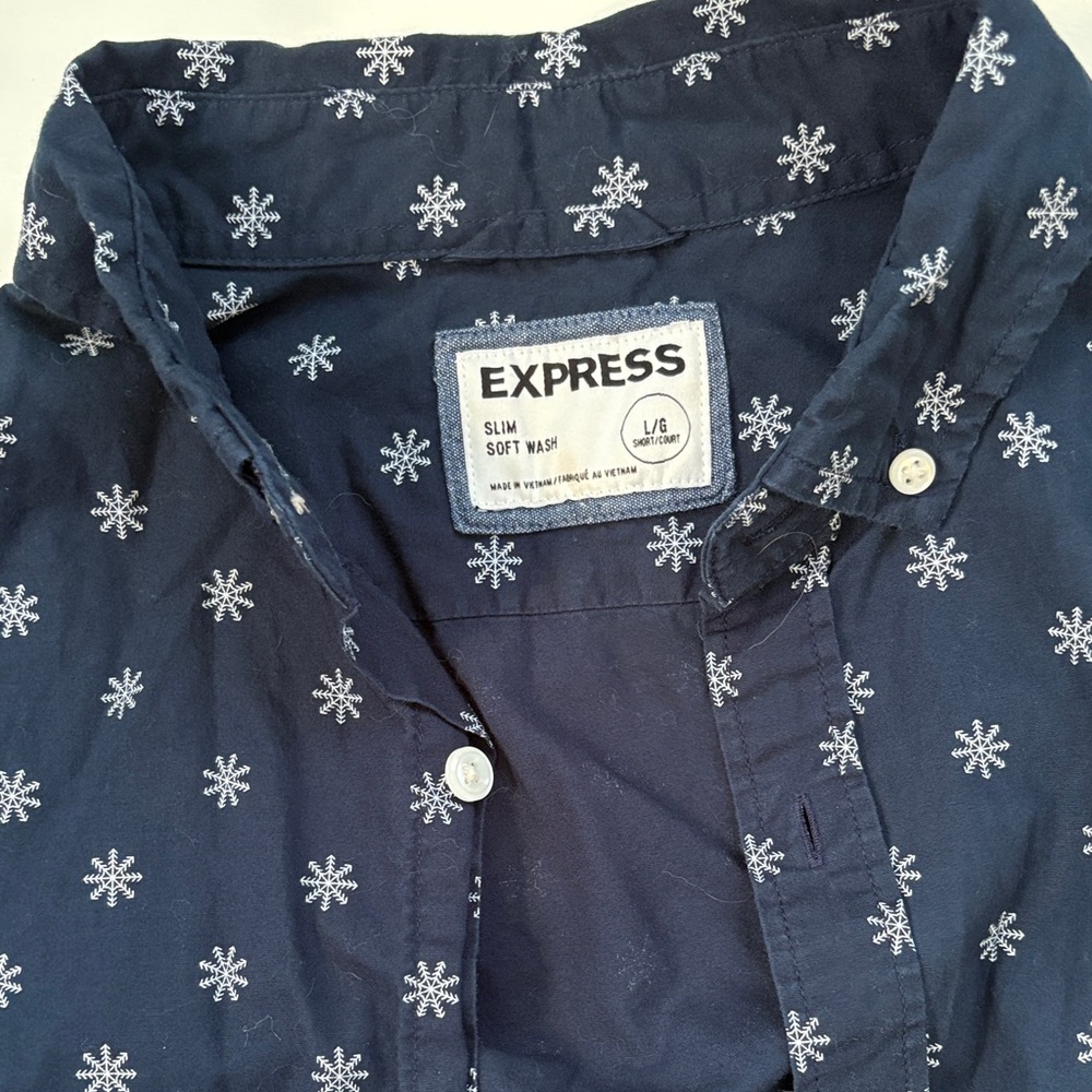 Express Navy Star Pattern Dress Shirt - Picture 2 of 3
